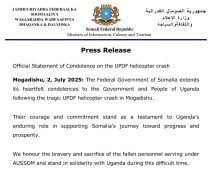 Dowladda Soomaaliya oo ka tacsiyadeysay askartii Uganda uga dhimatay shilkii diyaaradeed