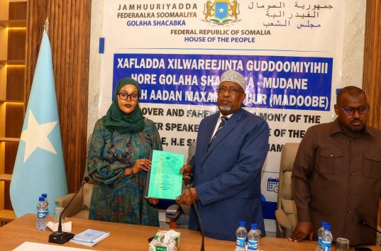 Aadan Madoobe oo wareejiyey Xilka Gudoomiyaha Barlamaanka waqtigu ka dhamaaday